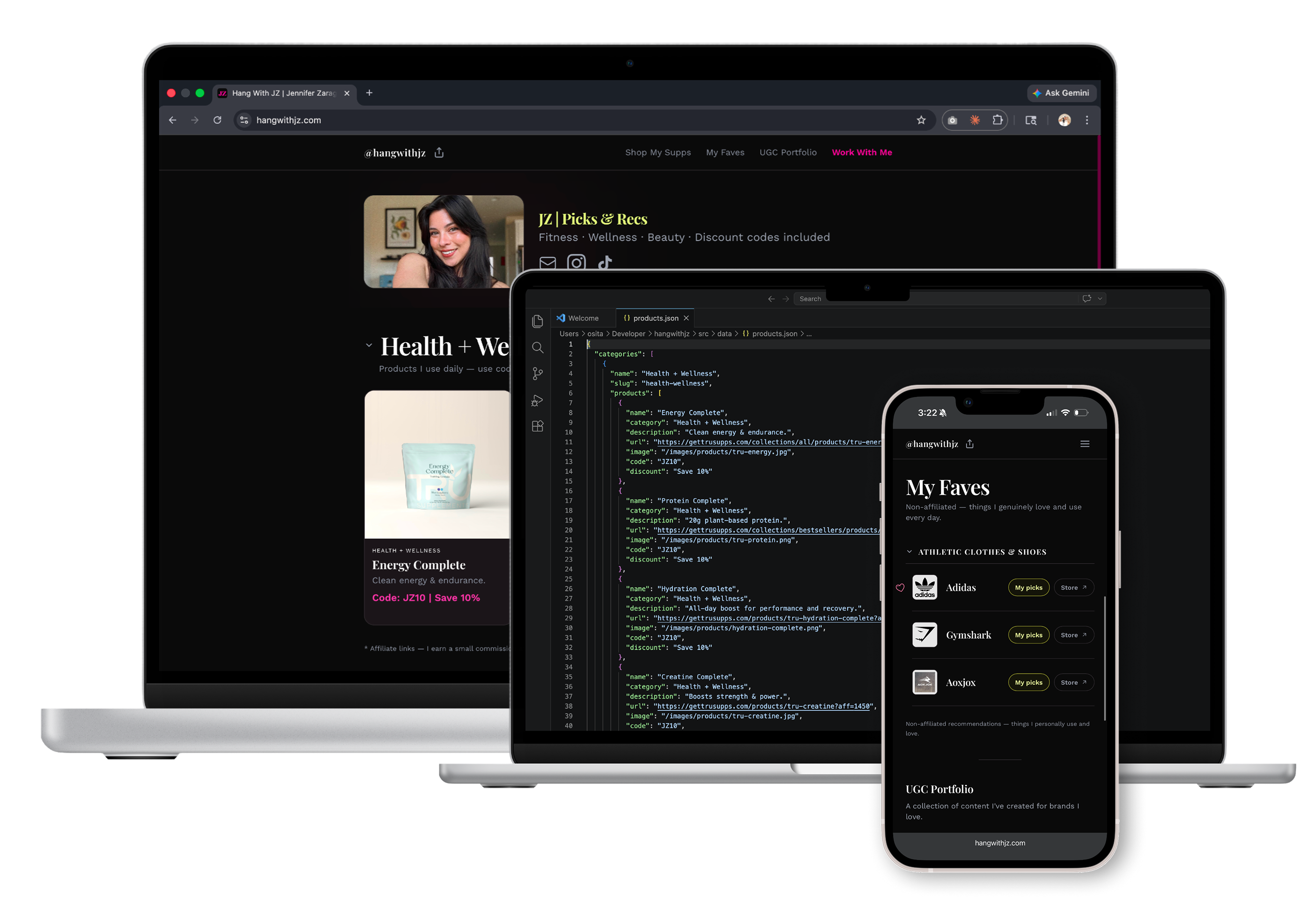hangwithjz.com shown across desktop and mobile devices
