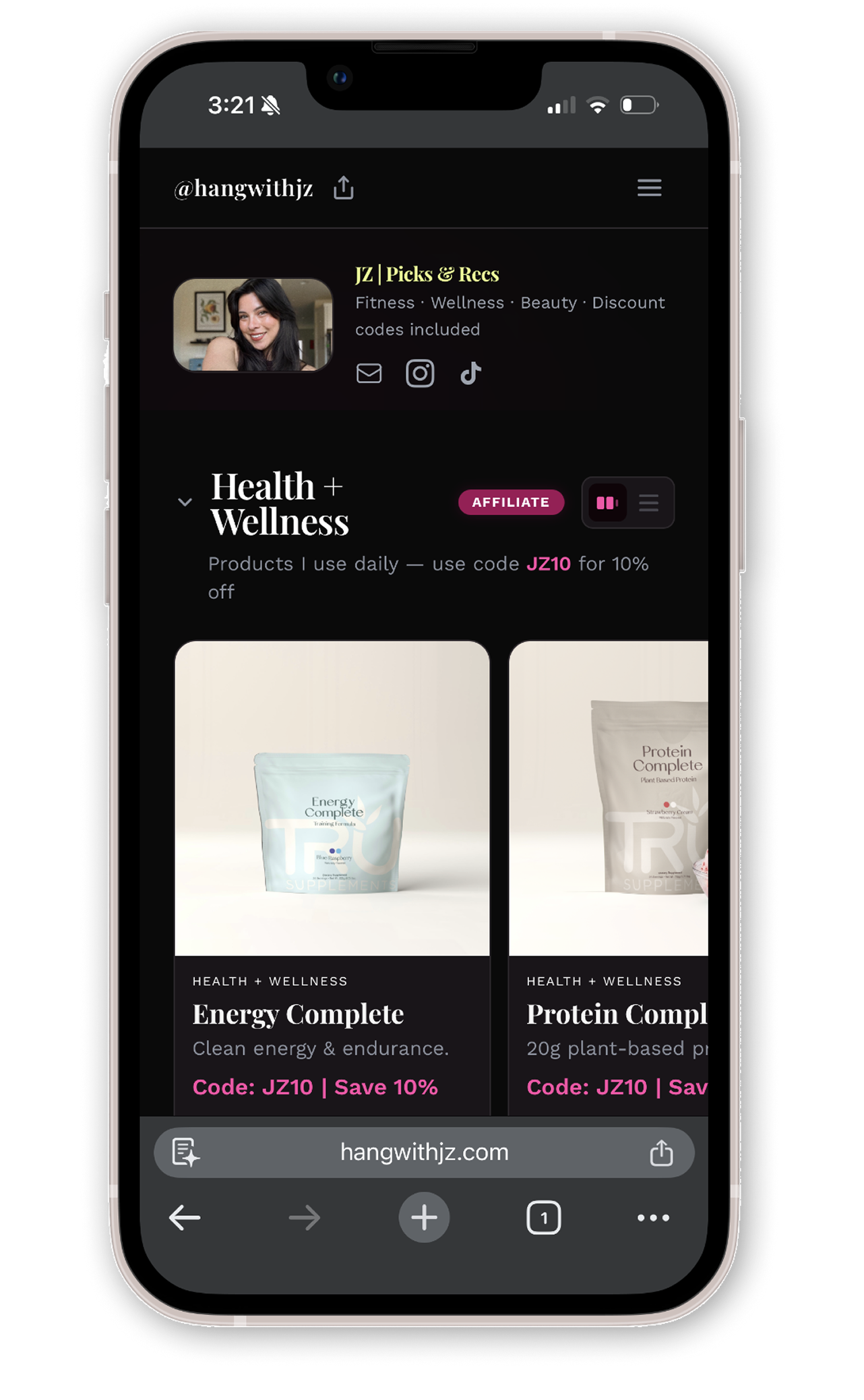hangwithjz.com mobile view showcasing visual hierarchy