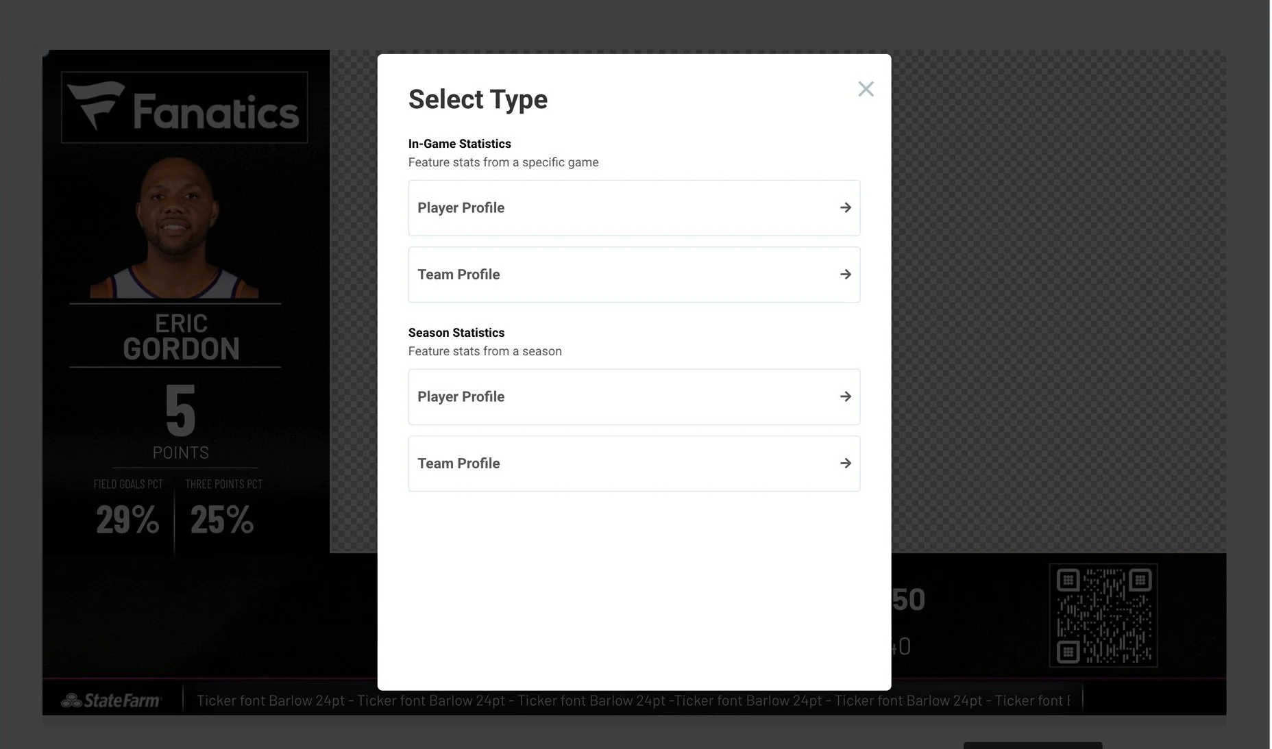 Graphic Editor modal  -  Selecting parameters