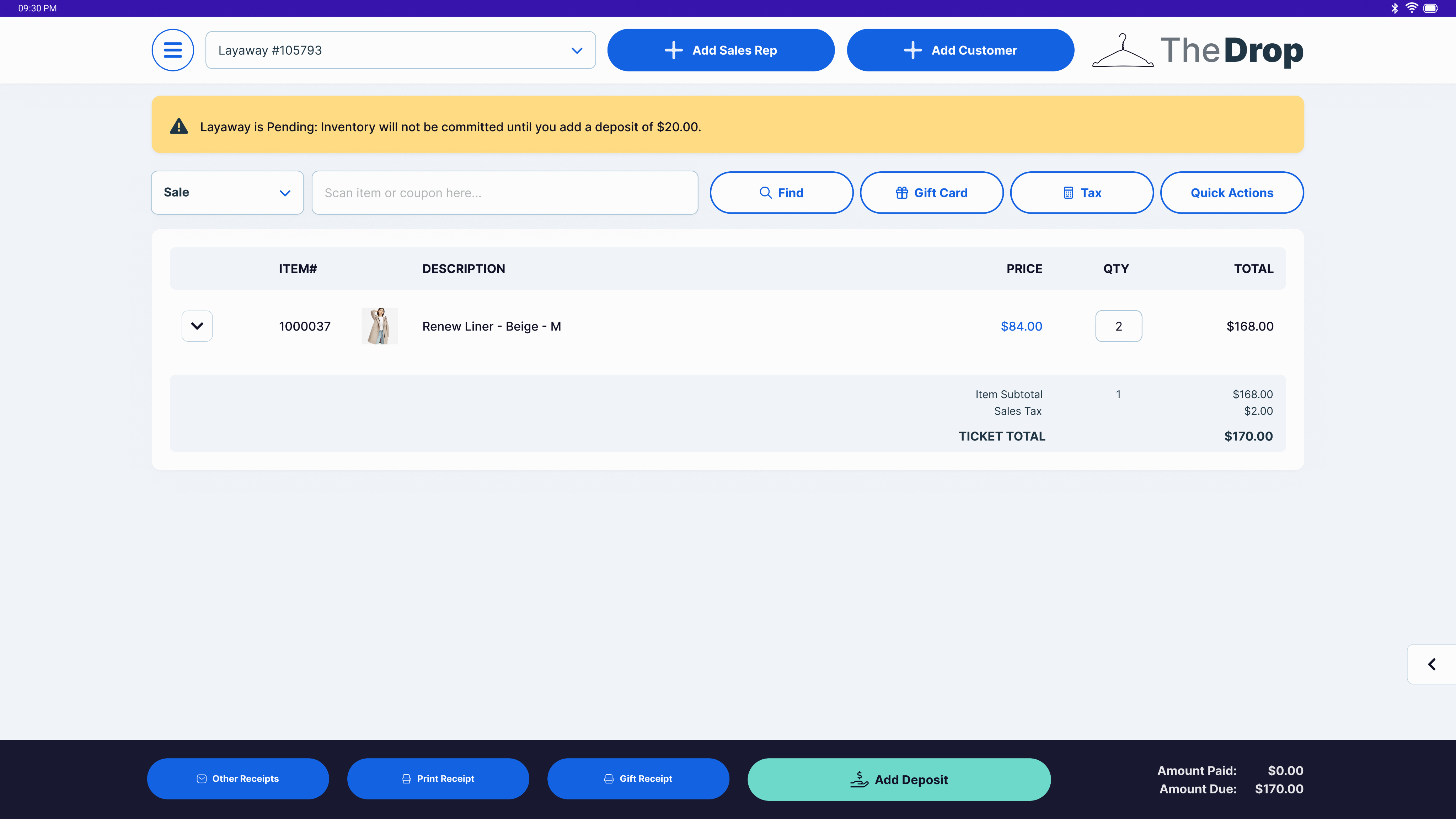 Main POS screen
