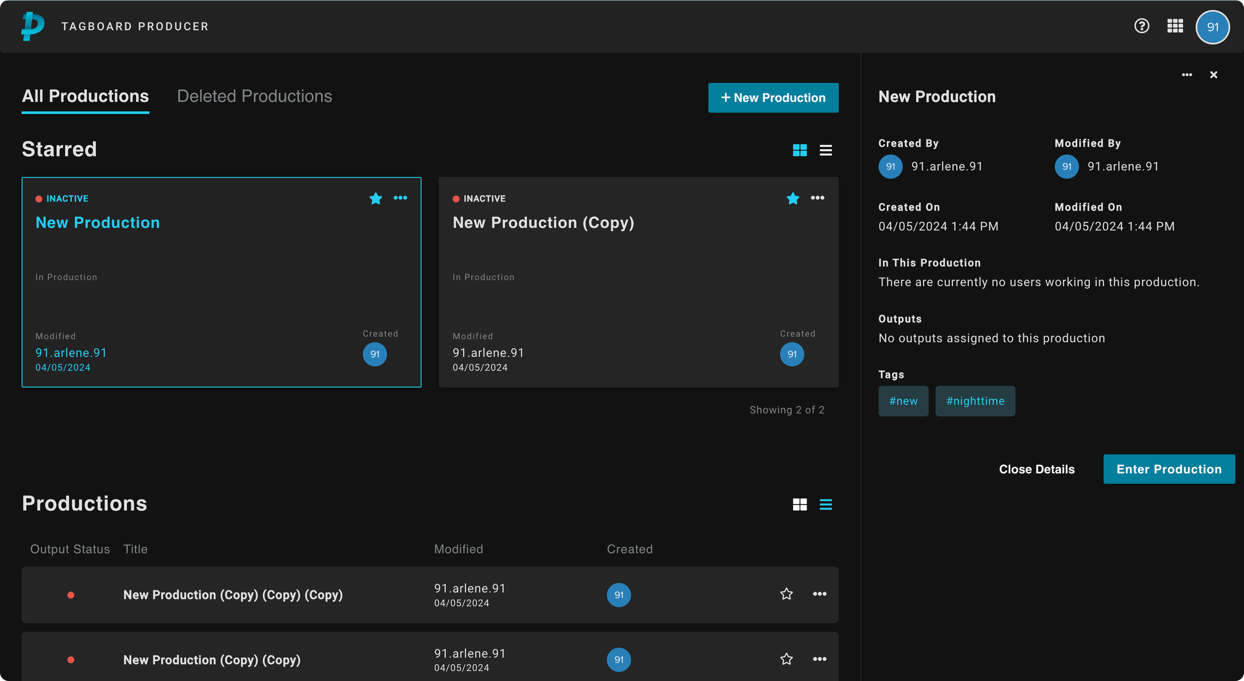 Production Dashboard  -  after redesign
