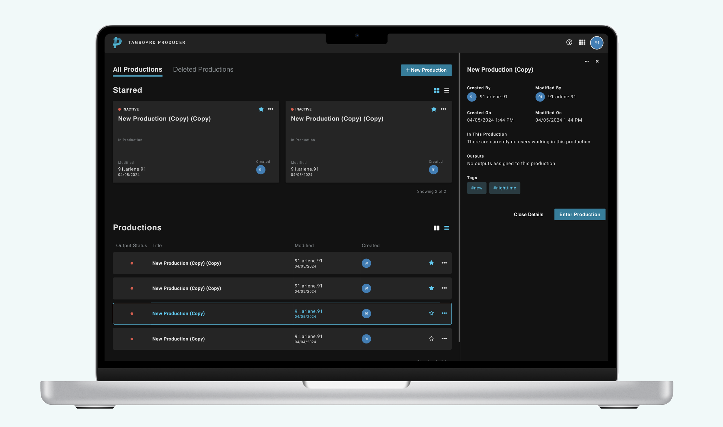 Production Dashboard Redesign  -  Tagboard