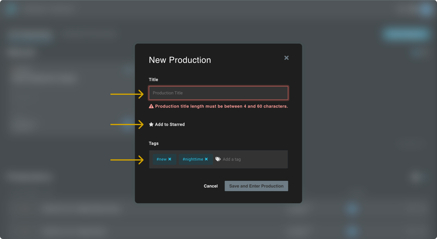 Streamlining Production Creation  -  new production modal