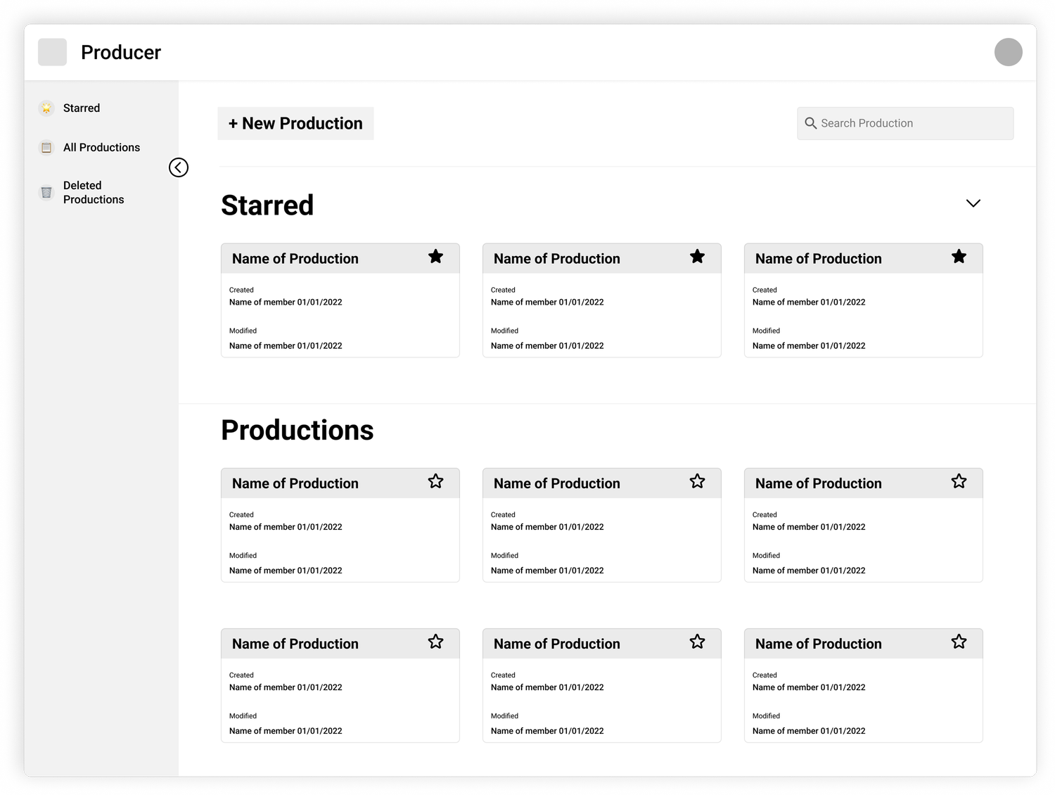 Mid-fidelity wireframe  -  dashboard overview