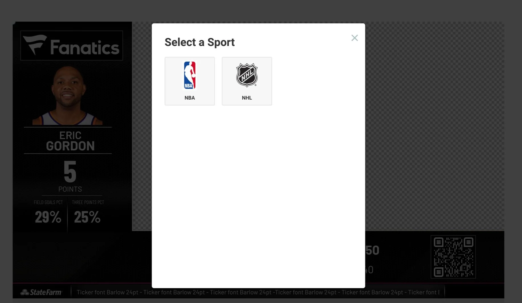 Sport selection in Graphic Editor
